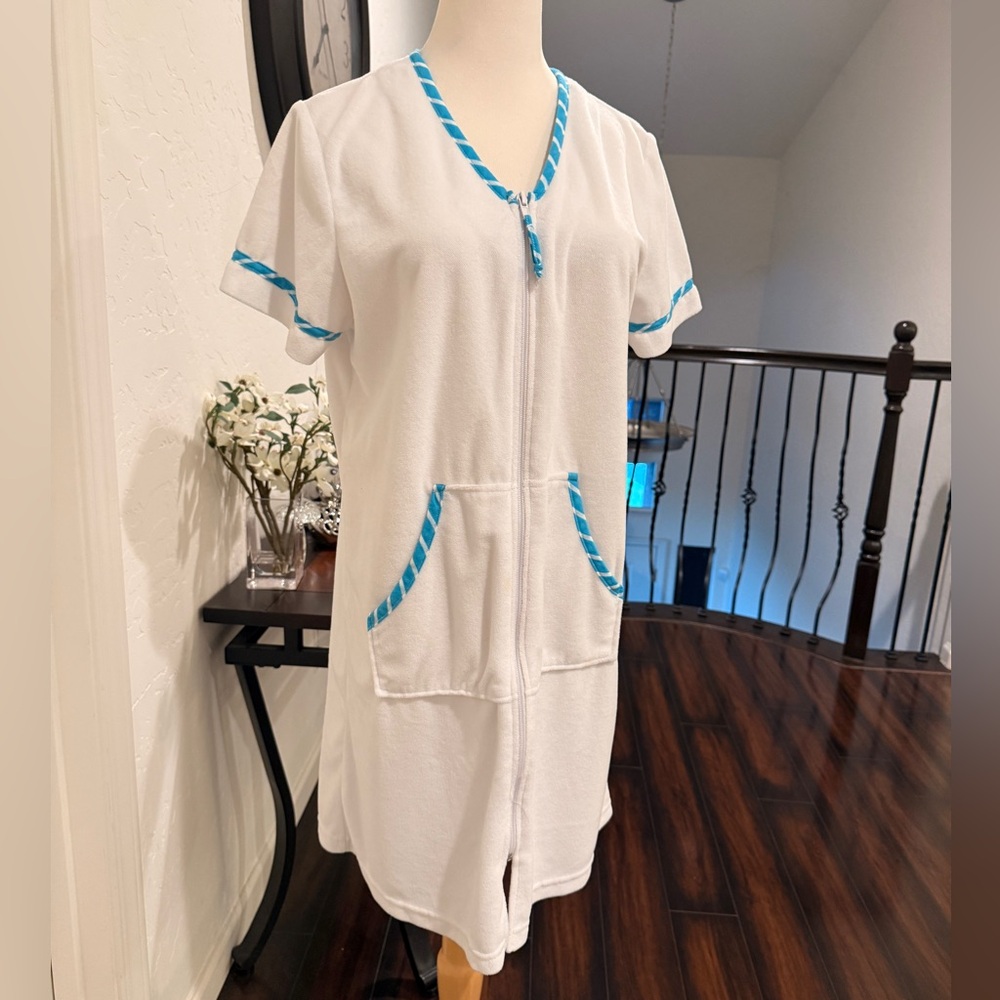 nOir Jewelry White Swim Coverup with Turquoise Trim